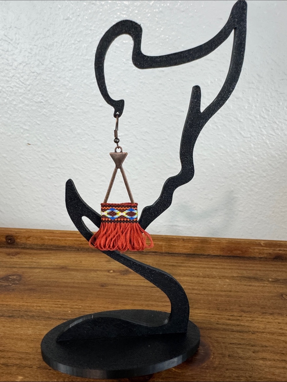 Handcrafted Red Beaded Fringe Triangle Drop Earrings